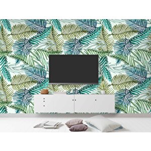 Pastel Yeşil Yaprak Temalı Duvar Kağıdı - Dkm685126 800x315 cm