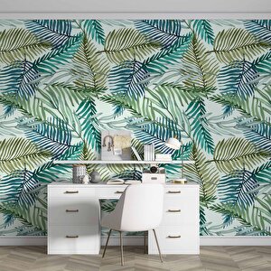 Pastel Yeşil Yaprak Temalı Duvar Kağıdı - Dkm685126