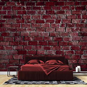 3 Boyutlu Koyu Kırmızı Taş Desenli Duvar Kağıdı - Dkm668073 350x280 cm