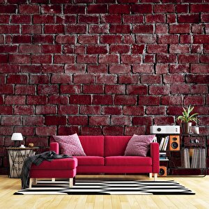 3 Boyutlu Koyu Kırmızı Taş Desenli Duvar Kağıdı - Dkm668078