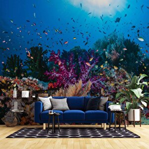 3 Boyutlu Akvaryum Görünümlü Duvar Kağıdı - Dkm646040 600x240 cm