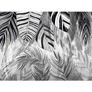 Siyah Gri Yaprak Çizim Desenli Duvar Kağıdı - Dkm889014