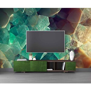 3 Buyutlu Yeşil Kristal Desenli Duvar Kağıdı - Dkm871047 225x260 cm