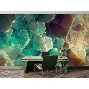 3 Buyutlu Yeşil Kristal Desenli Duvar Kağıdı - Dkm871118
