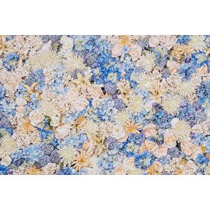 Beyaz Mavi Çiçek Desenli Duvar Kağıdı - Dkm464019