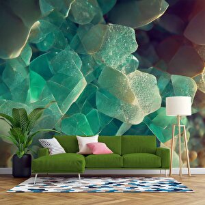 3 Buyutlu Yeşil Kristal Desenli Duvar Kağıdı - Dkm871013 425x200 cm