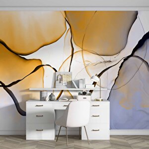 Turuncu Mavi Boya Desenli Duvar Kağıdı - Dkm732119