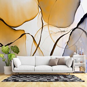 Turuncu Mavi Boya Desenli Duvar Kağıdı - Dkm732014 450x200 cm