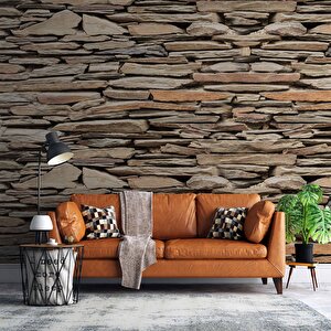 3 Boyutlu Kahverengi Kesme Taş Desenli Duvar Kağıdı - Dkm654083 700x280 cm