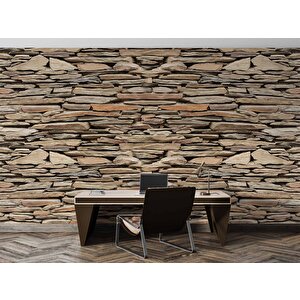 3 Boyutlu Kahverengi Kesme Taş Desenli Duvar Kağıdı - Dkm654083