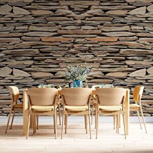 3 Boyutlu Kahverengi Kesme Taş Desenli Duvar Kağıdı - Dkm654083