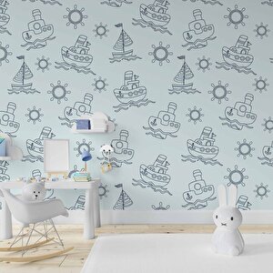 Gemi Figürlü Çocuk Odası Duvar Kağıdı Baskı - Dkm363020