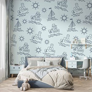 Gemi Figürlü Çocuk Odası Duvar Kağıdı Baskı - Dkm363020