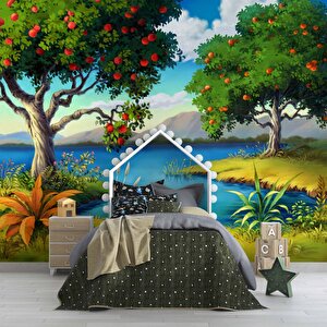 Meyve Ağacı Ve Göl Manzaralı Çocuk Çocuk Odası Duvar Kağıdı Baskı - Dkm415043