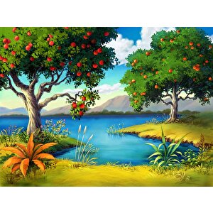 Meyve Ağacı Ve Göl Manzaralı Çocuk Çocuk Odası Duvar Kağıdı Baskı - Dkm415043
