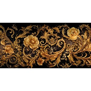 3 Boyutlu Altın Çiçek Temalı Duvar Kağıdı - Dkm793058