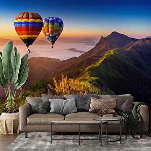 Dağ Ve Sıcak Hava Balon Manzaralı Duvar Kağıdı - Dkm987098 450x300 cm