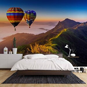 Dağ Ve Sıcak Hava Balon Manzaralı Duvar Kağıdı - Dkm987098 450x300 cm