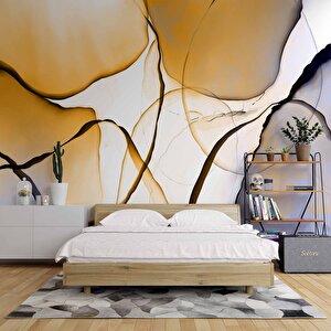 Turuncu Mavi Boya Desenli Duvar Kağıdı - Dkm732081 550x280 cm