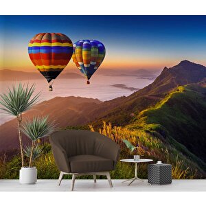 Dağ Ve Sıcak Hava Balon Manzaralı Duvar Kağıdı - Dkm987036