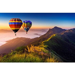 Dağ Ve Sıcak Hava Balon Manzaralı Duvar Kağıdı - Dkm987031