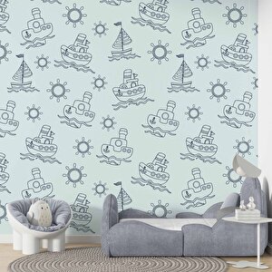Gemi Figürlü Çocuk Odası Duvar Kağıdı Baskı - Dkm363039 550x240 cm