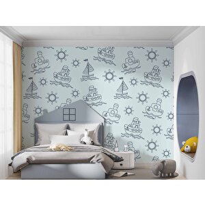 Gemi Figürlü Çocuk Odası Duvar Kağıdı Baskı - Dkm363039 550x240 cm