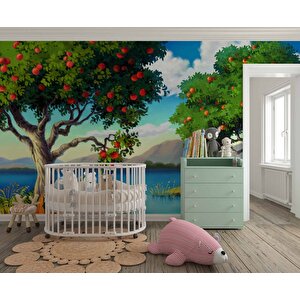 Meyve Ağacı Ve Göl Manzaralı Çocuk Çocuk Odası Duvar Kağıdı Baskı - Dkm415010 350x200 cm