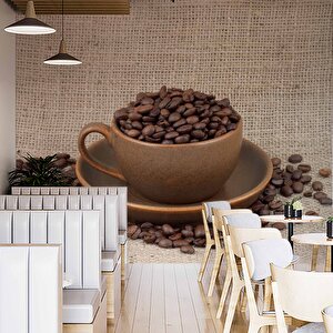 Fincanda Kahveli Cafe Duvar Kağıdı Baskı - Dkm290009 325x200 cm