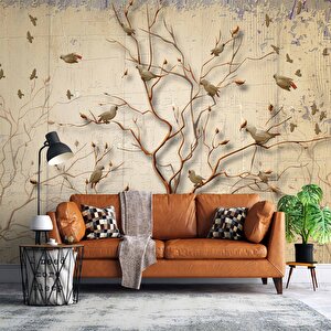 Sonbahar Kuş Ve Ağaç Temalı Duvar Kağıdı Baskı - Dkm-013_88105 325x240 cm