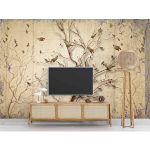 Sonbahar Kuş Ve Ağaç Temalı Duvar Kağıdı Baskı - Dkm-013_88105 325x240 cm