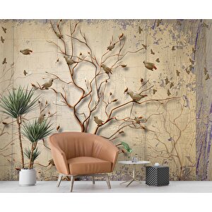 Sonbahar Kuş Ve Ağaç Temalı Duvar Kağıdı Baskı - Dkm-013_88105