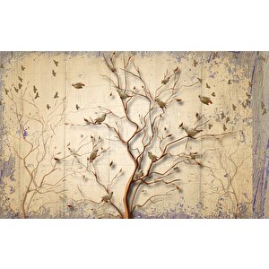 Sonbahar Kuş Ve Ağaç Temalı Duvar Kağıdı Baskı - Dkm-013_88105