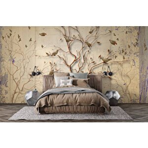 Sonbahar Kuş Ve Ağaç Temalı Duvar Kağıdı Baskı - Dkm-013_6346 350x280 cm