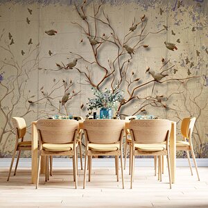 Sonbahar Kuş Ve Ağaç Temalı Duvar Kağıdı Baskı - Dkm-013_6346