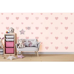 Kalp Desenli Çocuk Odası Duvar Kağıdı Baskı - Dkm168062