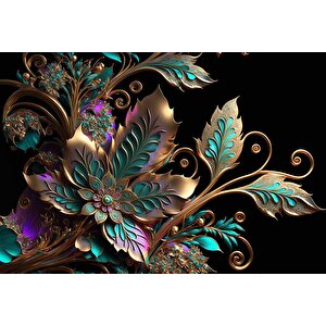 Boyutlu Altın Yeşil Çiçek Desenli Duvar Kağıdı - Dkm819091