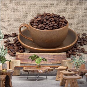 Fincanda Kahveli Cafe Duvar Kağıdı Baskı - Dkm290087 150x300 cm