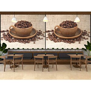 Fincanda Kahveli Cafe Duvar Kağıdı Baskı - Dkm290087 150x300 cm