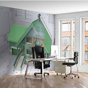 Ev Projesi Mimari Gayrimenkul Emlak Ve Gayrimenkul Duvar Kağıdı Baskı - Dkm332033 400x240 cm