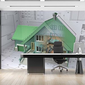 Ev Projesi Mimari Gayrimenkul Emlak Ve Gayrimenkul Duvar Kağıdı Baskı - Dkm332010 350x200 cm