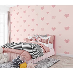 Kalp Desenli Çocuk Odası Duvar Kağıdı Baskı - Dkm168019 600x200 cm