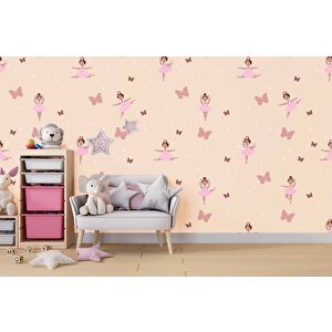 Balerin Kız Temalı Çocuk Odası Duvar Kağıdı Baskı - Dkm173103