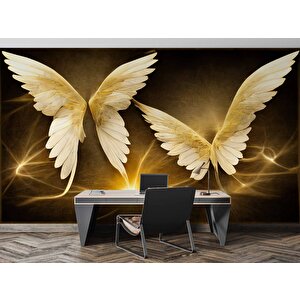 3 Boyutlu Altın Kanat Desenli Duvar Kağıdı - Dkm717069