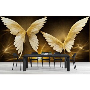 3 Boyutlu Altın Kanat Desenli Duvar Kağıdı - Dkm717069