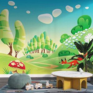 Ormandaki Sevimli Tilki  Çocuk Çocuk Odası Duvar Kağıdı Baskı - Dkm414069