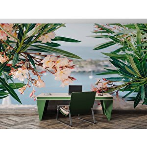 Pembe Çiçek Ve Deniz Manzaralı Duvar Kağıdı - Dkm935097