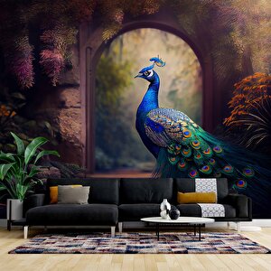 Tavus Kuşu Temalı Duvar Kağıdı Baskı - Dkm526044 100x260 cm