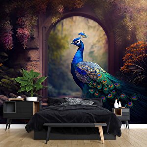 Tavus Kuşu Temalı Duvar Kağıdı Baskı - Dkm526044 100x260 cm