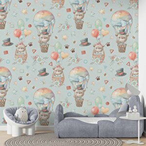 Ayıcık Ve Balon Desenli Bebek Odası Duvar Kağıdı Baskı - Dkm192056 450x260 cm